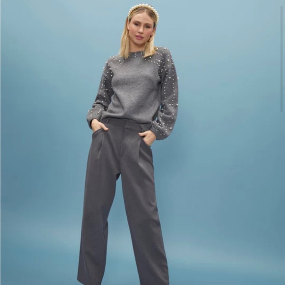 From Vici - Claudette Pearl Embellished Knit Sweater, Grey - Picture 3 of 3